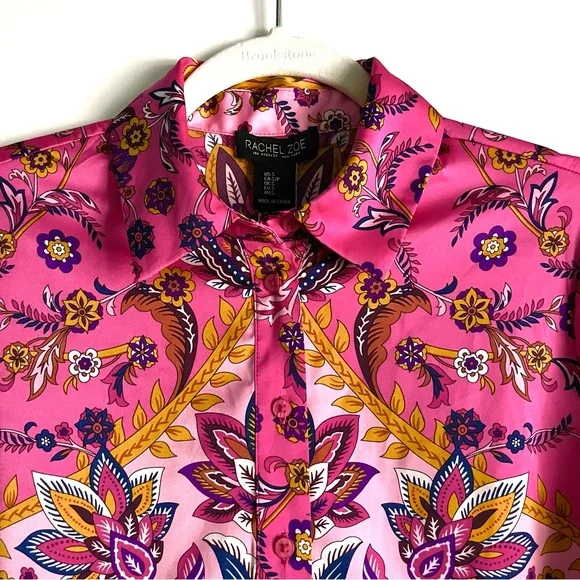 Rachel Zoe Satin Floral Paisley Button Down Blouse in Pink Multi Size S NWT - Picture 11 of 16